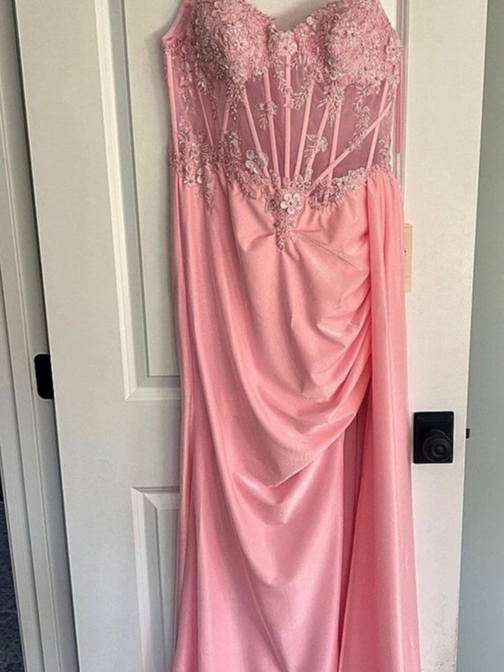 Stacees Beaded Satin Maxi Dress in Pink Size 12